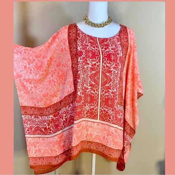 Vince Camuto Caftan Blouse in Coral and Red color Boho Size MEDIUM - Picture 5 of 6